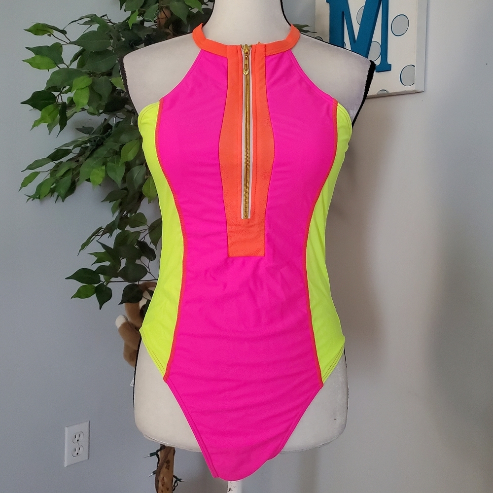 SHEIN Colorblock Zip Front High Leg NWOT L